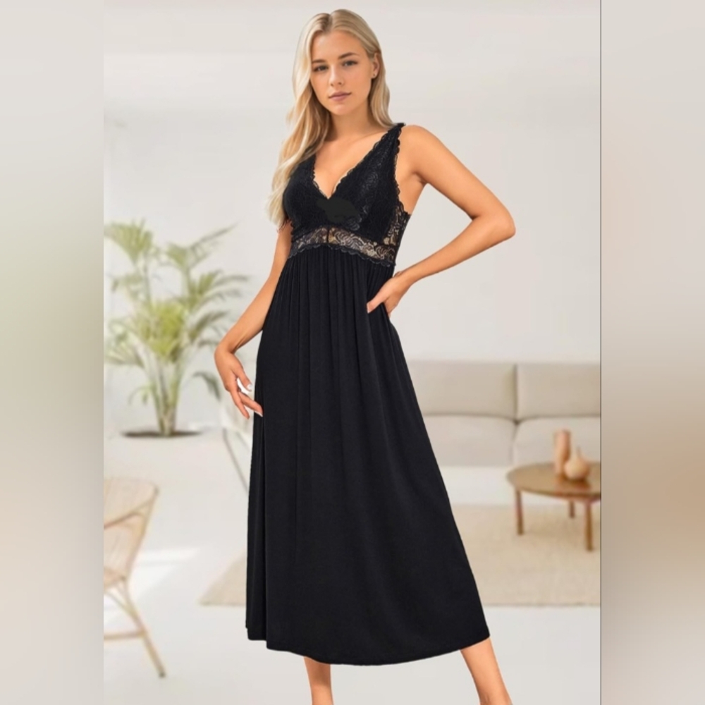 Womens Sexy Nightgown Long Floral Lace silky Lingerie supportive Chemise Dress